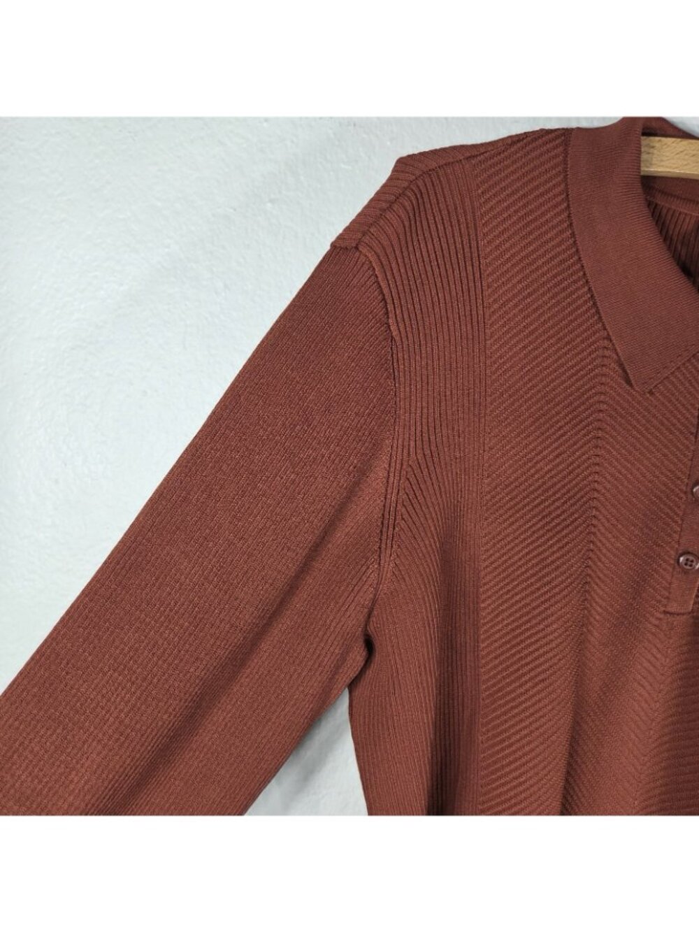 Worthington Rust Burnt Orange Ribbed Knit Polo Sweater XXL Long Sleeve Top - Picture 5 of 15